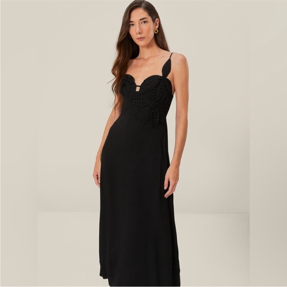 Farm Rio: Black Flowered Bust Midi Dress - Picture 9 of 13